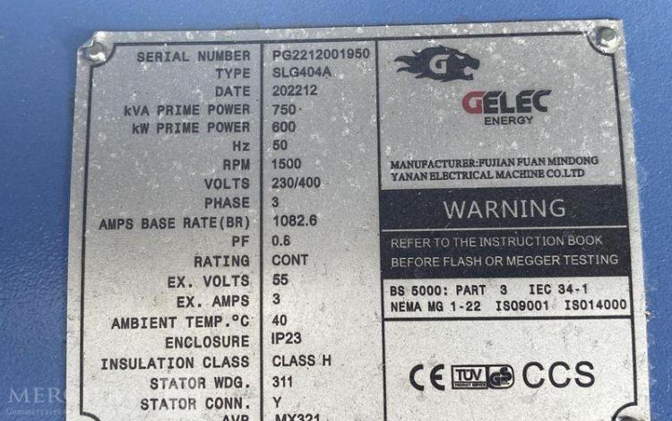 GELEC ENERGY GROUPE ELECTROGENE LION 825YC DIESEL 750KVA – 600KW – 1083A -324 Heures -AN 2022  2001950