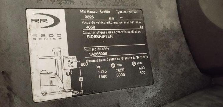 CROWN CHARIOT ELEVATEUR FRONTAL RETRACTABLE RR5220 ELECTRIQUE CAPACITE 1,6T – AN 2003  65059