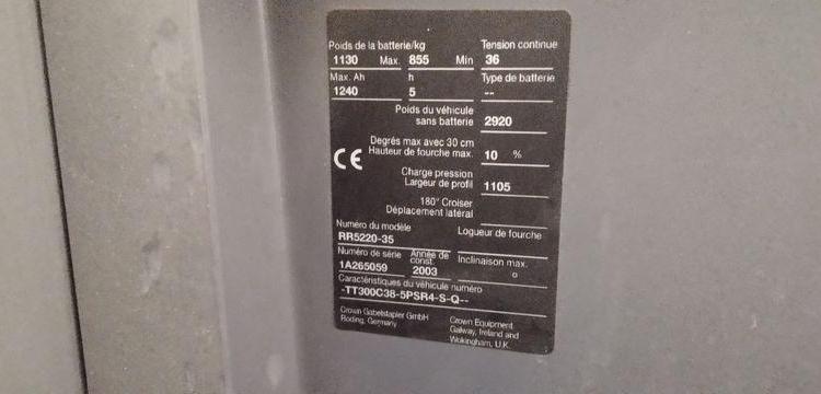 CROWN CHARIOT ELEVATEUR FRONTAL RETRACTABLE RR5220 ELECTRIQUE CAPACITE 1,6T – AN 2003  65059