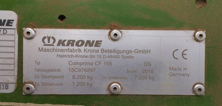 KRONE COMBINE PRESSE ENRUBANNEUSE COMPRIMA CF 155 XC-XTREME- 2 ESSIEUX – PTAC 9 T  76897