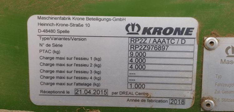 KRONE COMBINE PRESSE ENRUBANNEUSE COMPRIMA CF 155 XC-XTREME- 2 ESSIEUX – PTAC 9 T  76897