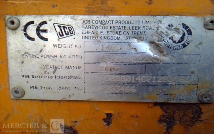 JCB MINI PELLE 8014 –  1.5T – 10231H –  AN2007 JAUNE 83466