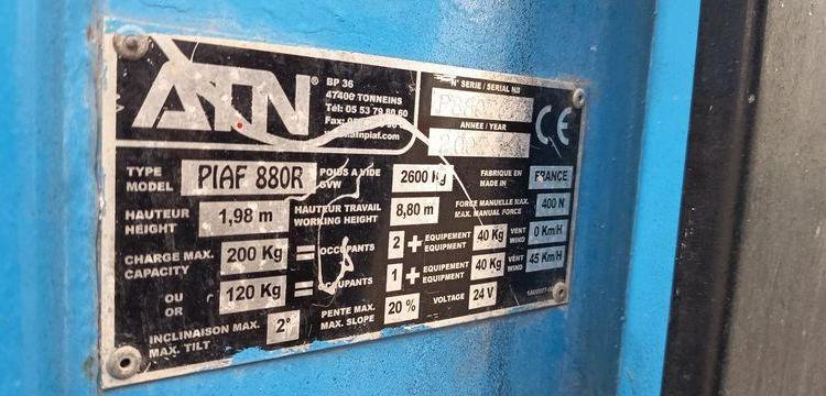 ATN NACELLE A MAT VERTICAL ELECTRIQUE 8,80M – HORAMETRE 919 HEURES – AN 2007  8561