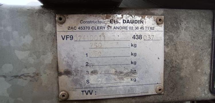 DAUDIN TONNE A EAU 1 ESSIEU PTAC 750 KGS  BX-979-KH