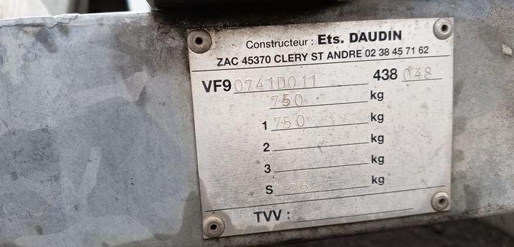 DAUDIN TONNE A EAU 1 ESSIEU PTAC 750 KGS  BY-154-GD