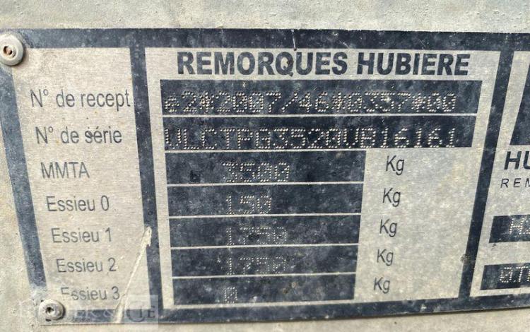 HUBIERE REMORQUE H212L-14CF PORTE ENGIN 2 ESSIEUX – PTAC 3,5T – CU 2,75 T – ANNEE 2016  DZ-250-ZE