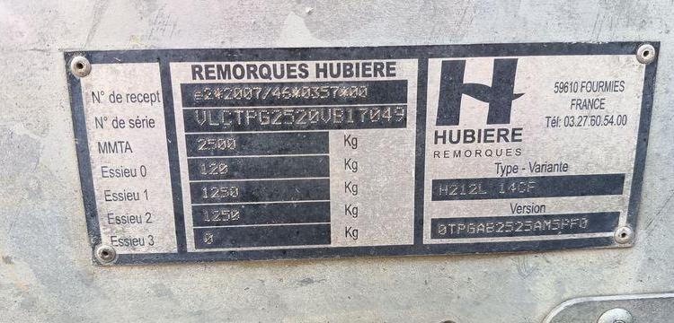 HUBIERE REMORQUE PORTE ENGIN 2 ESSIEUX PTAC 2,5 TONNES – ANNEE 2017  EK-492-XA