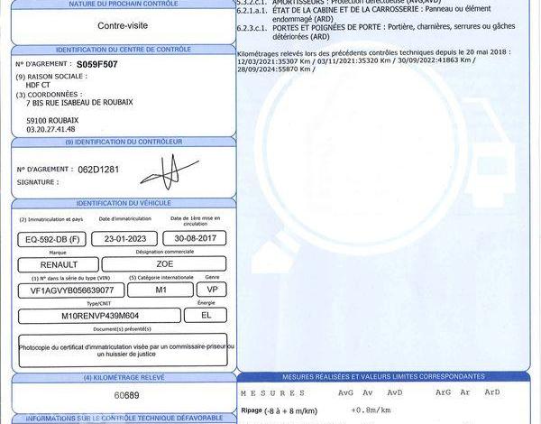RENAULT ZOE R90 ZE 22kWh LIFE -ACHAT INTEGRAL BLANC EQ-592-DB