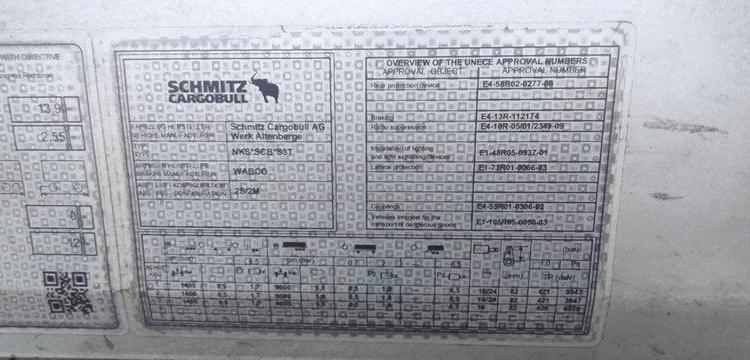 SCHMITZ SEMI-REMORQUE BACHEE 3 ESSIEUX AVEC HAYON DHOLLANDIA 2000KG – PTAC 39 TONNES  FB-609-YF