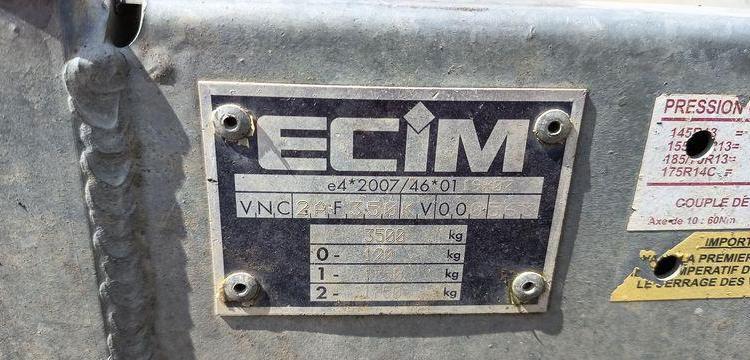ECIM REMORQUE PORTE ENGIN 2 ESSIEUX PTAC 3T5 – ANNEE 2019  FE-850-RB