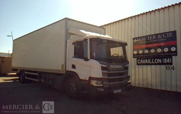 SCANIA PORTEUR P340 CAISSE HAYON GNC 2 ESSIEUX PTAC 19T BLANC FG-934-TT