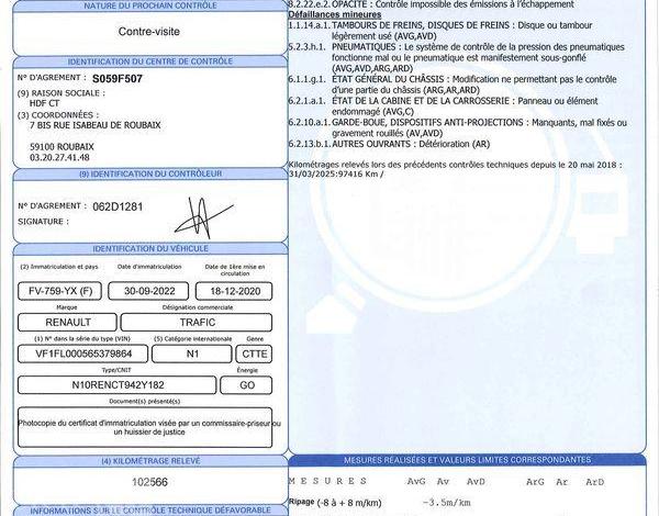 RENAULT TRAFIC GCF L1H1 1000 DCI 95 BLANC FV-759-YX