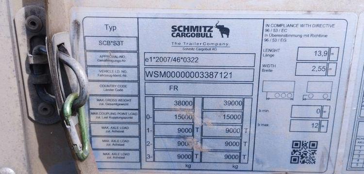 SCHMITZ SEMI REMORQUE BACHEE SCB S3T – 3 ESSIEUX – PTAC 38 TONNES – ANNEE 2022  GF-531-VL