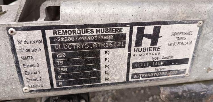 HUBIERE TONNE A EAU 1 ESSIEU – PTAC 750 KGS  EH-727-LD