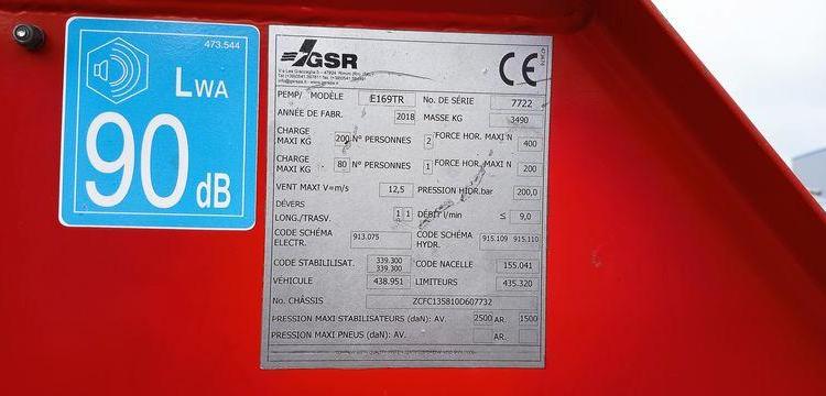 IVECO 35S12 AVEC NACELLE GSR E169TR 16M DIESEL – 2670 HEURES – 28307 KMS – ANNEE 2019 ROUGE FC-026-YL