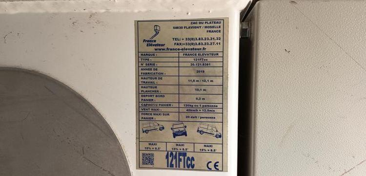 RENAULT MASTER NACELLE FRANCE ELEVATEUR 12 M 1147 HEURES  DIESEL – 151102 KMS – AN 2019 BLANC FK-669-GF