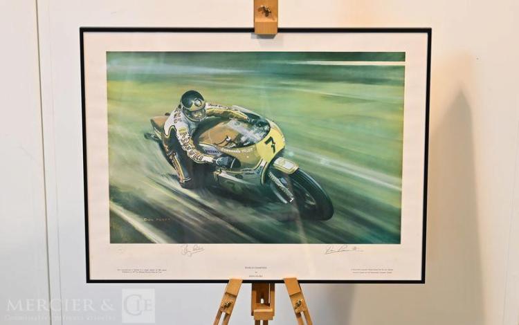 DION PAERS BARRY SHEENE SUZUKI RG500 LITHOGRAPHIE ENCADREE  35
