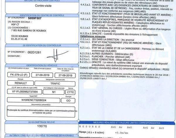 RENAULT TRAFIC L1H2 1200 2T9 ENERGY DCI 125CH CONFORT
 JAUNE FK-379-LD