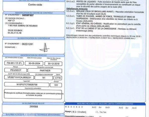 PEUGEOT PARTNER STD 100CH GRIP BLANC FM-951-TZ