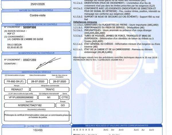 RENAULT TRAFIC GCF L1H1 1000 DCI 95 BLANC FR-692-SN