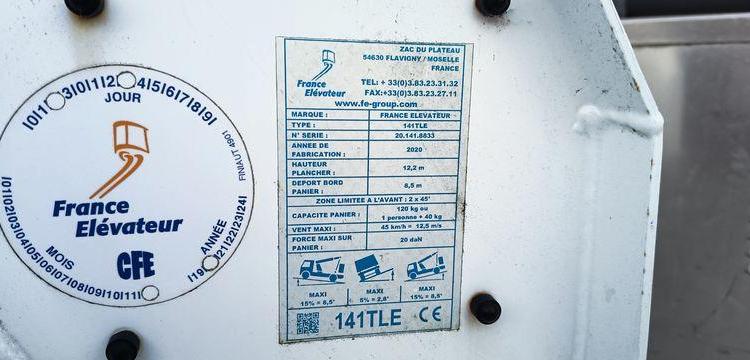 IVECO DAILY 35S14H AVEC NACELLE FRANCE ELEVATEUR 141 TLE – 12M – 344 HEURES- AN 2020 BLANC FW-805-AX