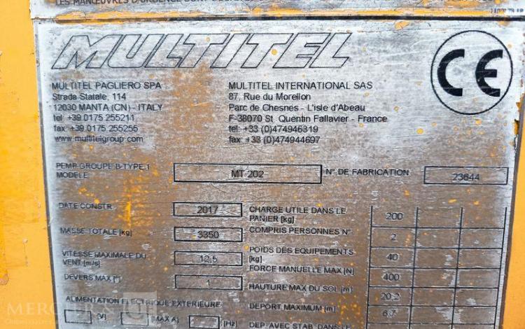 NISSAN CABSTAR NT400 AVEC NACELLE MULTITEL MT202 – 20 METRES – 2404 HEURES – ANNEE 2017 BLANC EL-347-SQ