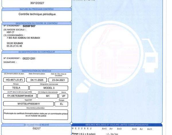 TESLA MODEL 3 82KWH GD AUTONOMIE BLANC HG-857-LS