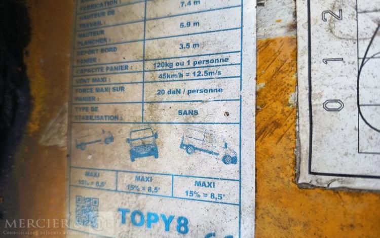 FIAT SCUDO 1,9 D 70CV AVEC NACELLE FRANCE ELEVATEUR TOPY 8 – 2394 HEURES – ANNEE 2001 BLANC 904ALF59