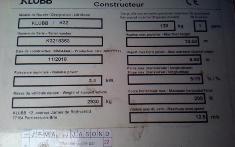 RENAULT MASTER NACELLE SUR VL KLUBB K32 12M 1462H BLANC FB-677-TN