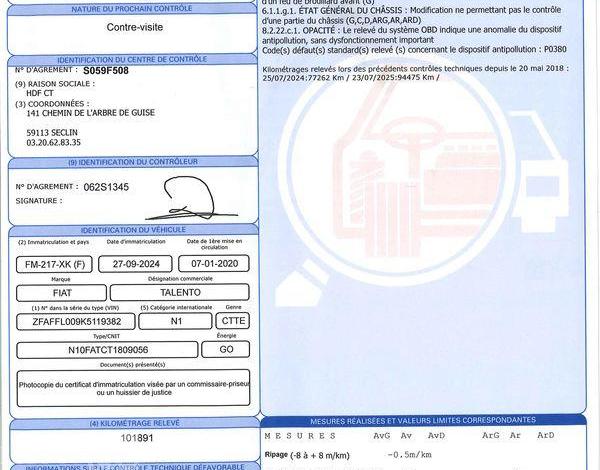 FIAT TALENTO FG 2.0 ECOJET 120CH 1T3 LH1 LOUNGE PROFESSIONAL BLANC FM-217-XK