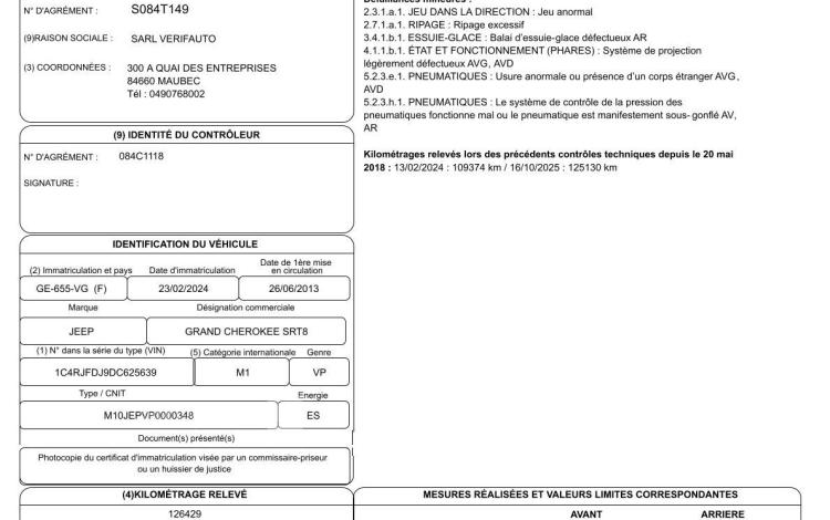 JEEP JEEP GRAND CHEROKEE SRT8 VERT GE-655-VG