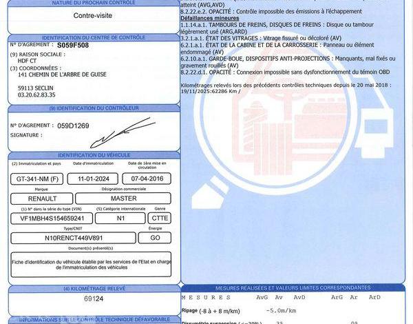RENAULT MASTER CHASSIS CAB GD CFT TRAC F3500 L2 DCI125 BLANC GT-341-NM