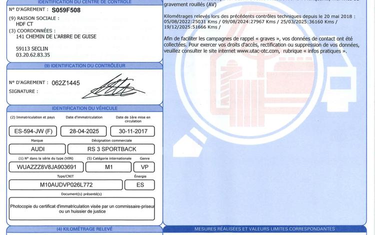 AUDI RS3 SPORTBACK 2.5 TFSI 400 QUATTRO S-TRONIC GRIS ES-594-JW