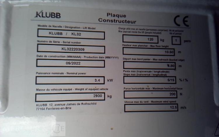 RENAULT MASTER NACELLE SUR VL 12M KLUBB KL32 181H BLANC GG-202-TV