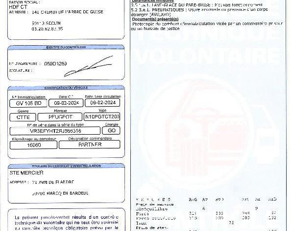 PEUGEOT PARTNER M 650kg BLANC GV-108-BD
